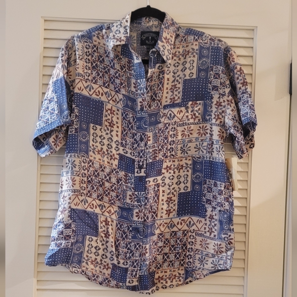 Solutions - (NWT) Vintage Multi-Coloured Patterned Silk Shirt W Padded Sh…